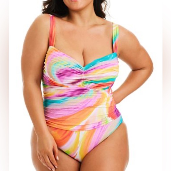 Plus Size Splash Out Shirred Bandeau One Piece - Picture 1 of 5